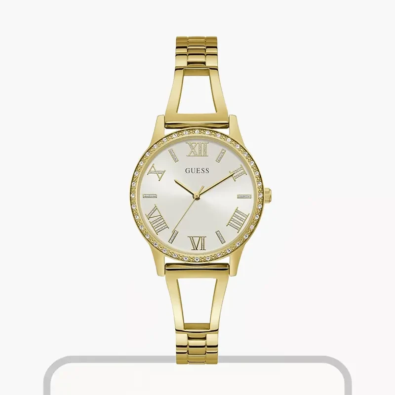 Guess Lucy White Dial Yellow Gold-tone Casual Ladies Watch- W1208L2